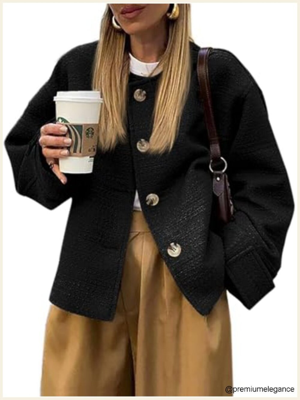 Womens Tweed Blazer Long Sleeve Button Down Business Casual Jacket Oversized